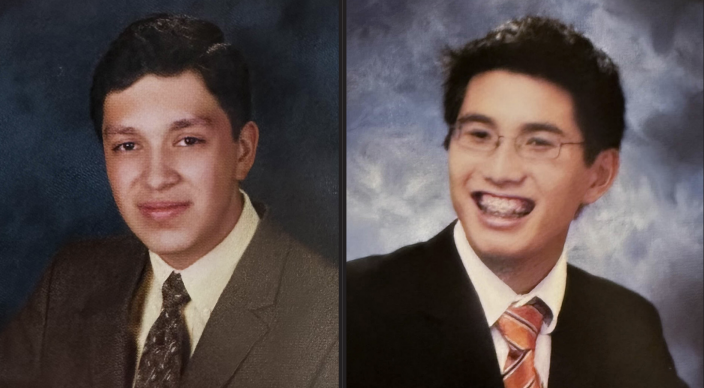 VALVERDE AND TRUONG POSE for senior yearbook photos